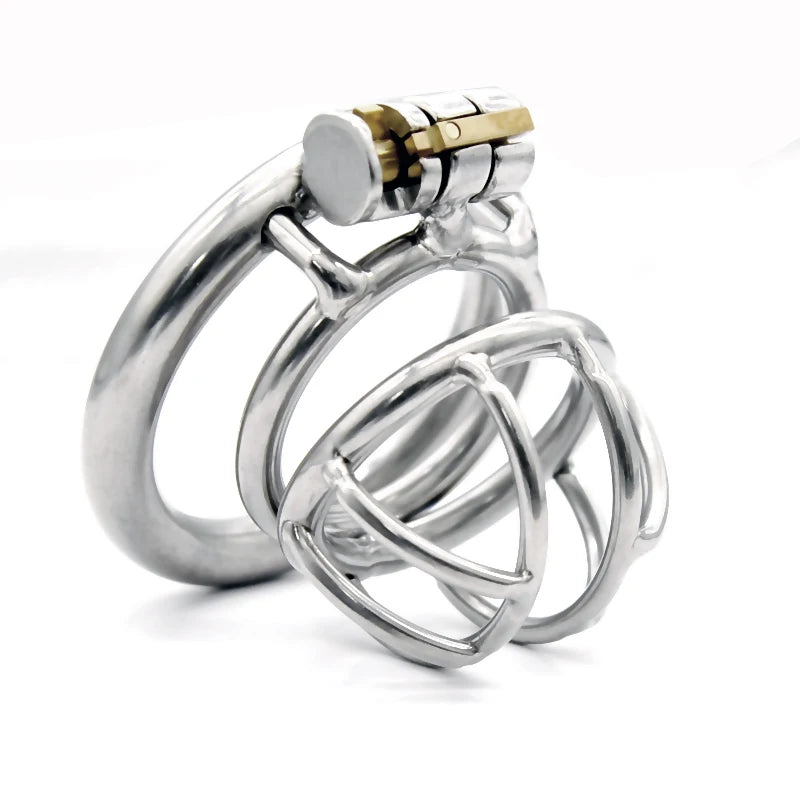Mini Steel Small chastity device offering a comfortable and secure fit. Crafted from durable stainless steel, it includes multiple ventilation holes and a sleek design, perfect for those seeking effective restraint.