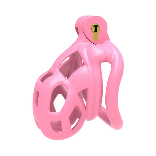 ResinLock™ Nano Pink Edition chastity cage with a snug, secure fit. Playful pink color offering comfort and style in a compact design